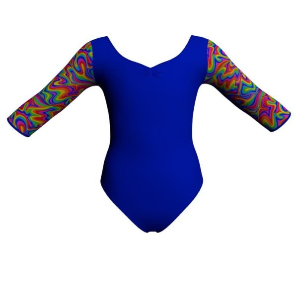 body danza maniche 3 4 con inserto fantasia pfa452t