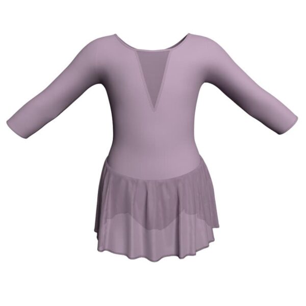 body danza maniche 3 4 con inserto in rete o pizzo e gonnellino in chiffon sk1lpc1162