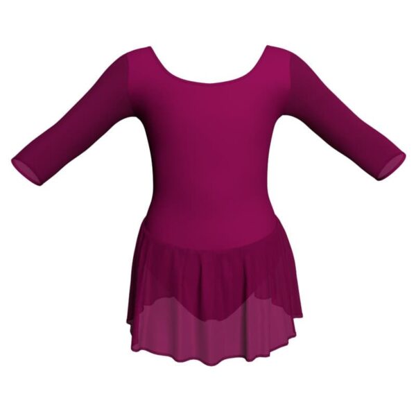 body danza maniche 3 4 con inserto in rete o pizzo e gonnellino in chiffon sk1lpc406t2