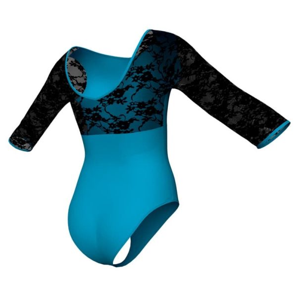 body danza maniche 3 4 con inserto in rete o pizzo plp1285