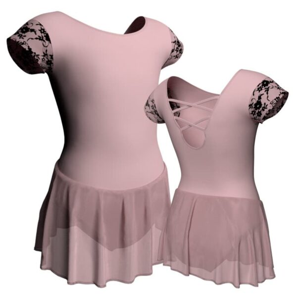 body danza maniche aletta con inserto belen pro e gonnellino in chiffon sk1lbc216t