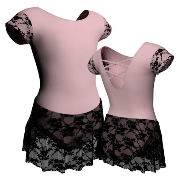 body danza maniche aletta con inserto belen pro e gonnellino in pizzo sk1lbp216t