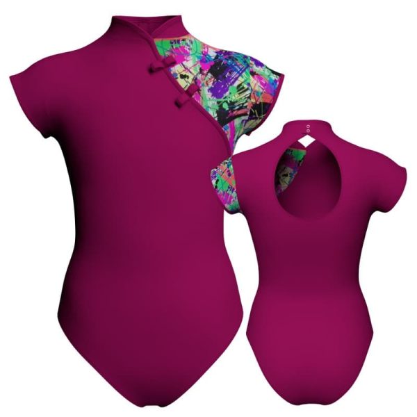 body danza maniche aletta con inserto fantasia pfa25061