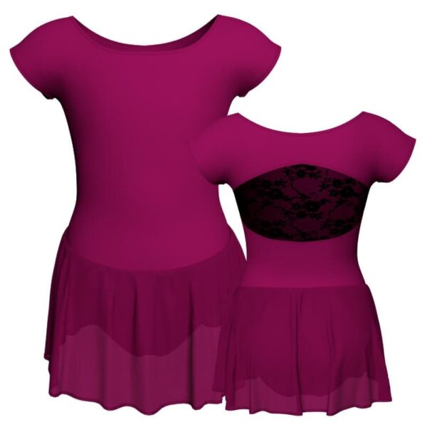 body danza maniche aletta con inserto in rete o pizzo e gonnellino in chiffon sk1lpc2111