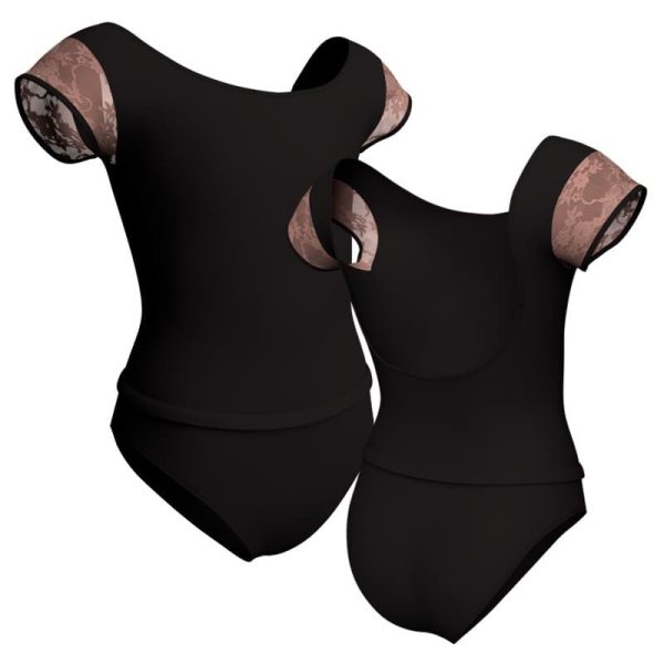 body danza maniche aletta con inserto in rete o pizzo plp2109t1