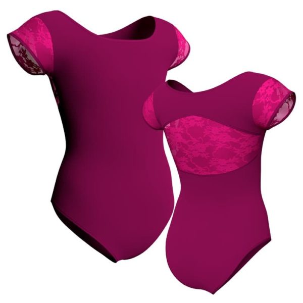 body danza maniche aletta con inserto in rete o pizzo plp211t