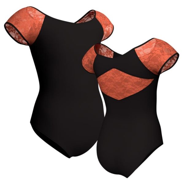 body danza maniche aletta con inserto in rete o pizzo plp240t3