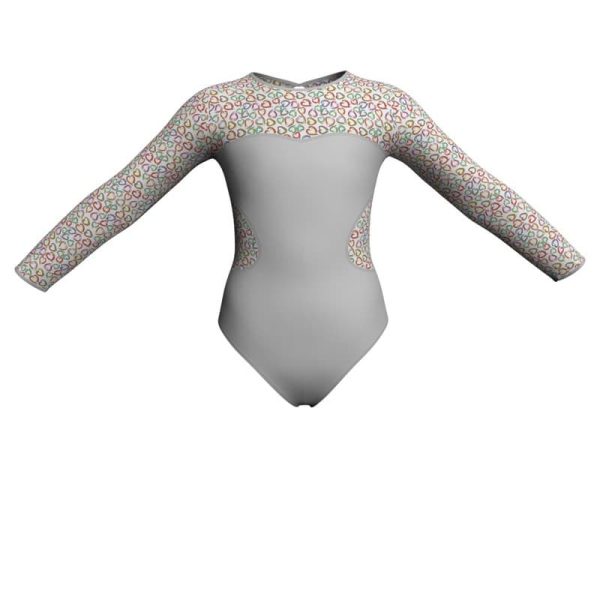 body danza maniche lunghe con inserto fantasia pfa1102