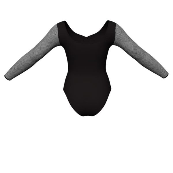 body danza maniche lunghe con inserto fantasia pfa3004t1