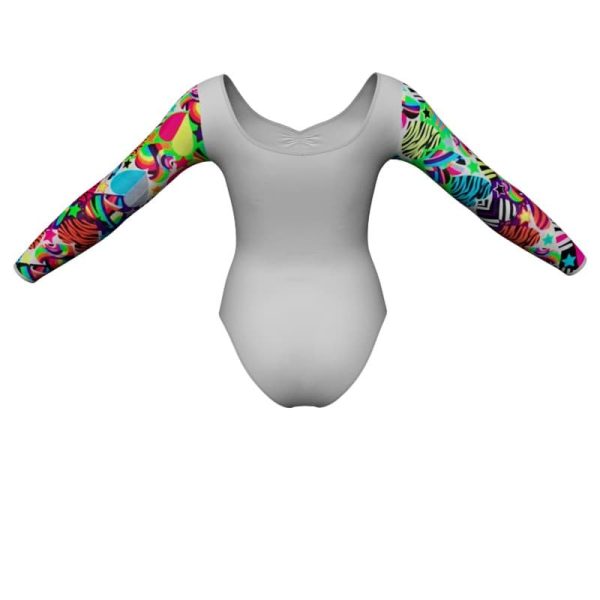 body danza maniche lunghe con inserto fantasia pfa3004t3