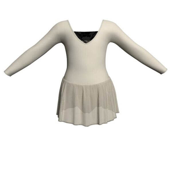 body danza maniche lunghe con inserto in rete o pizzo e gonnellino in chiffon sk1lpc2532