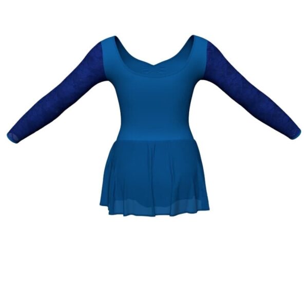 body danza maniche lunghe con inserto in rete o pizzo e gonnellino in chiffon sk1lpc3004t1