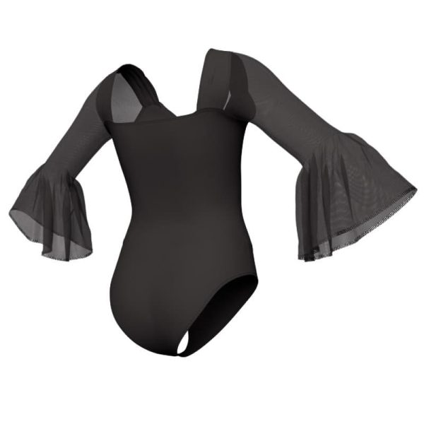 body danza maniche lunghe con inserto in rete o pizzo plp25083