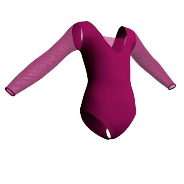 body danza maniche lunghe con inserto in rete o pizzo plp2532t6