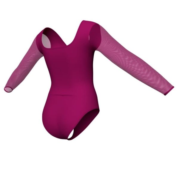 body danza maniche lunghe con inserto in rete o pizzo plp2532t7