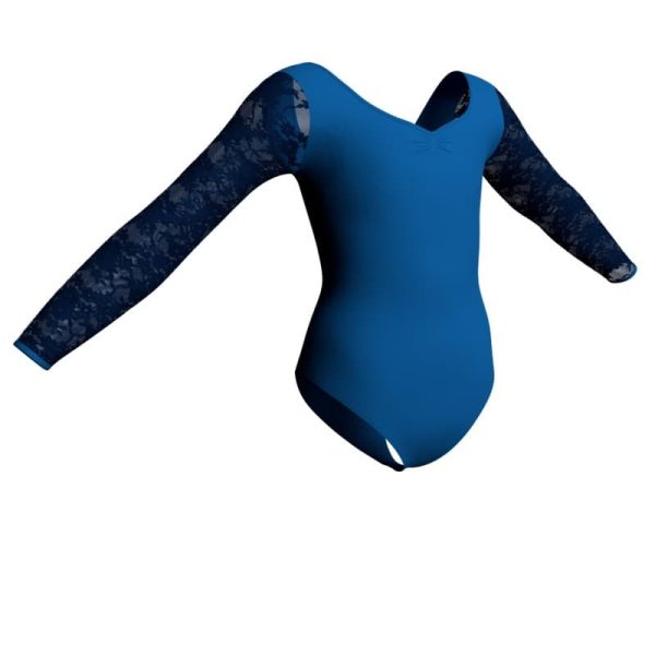 body danza maniche lunghe con inserto in rete o pizzo plp3004t2