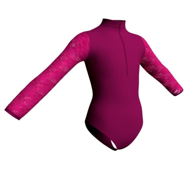 body danza maniche lunghe con inserto in rete o pizzo plp3095t