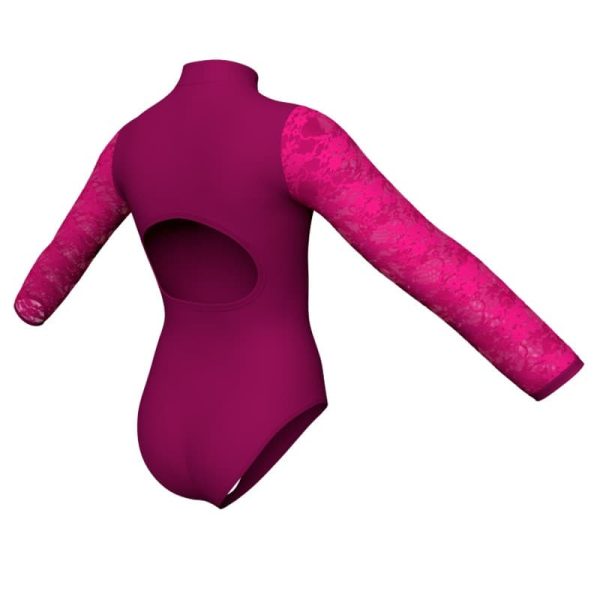 body danza maniche lunghe con inserto in rete o pizzo plp3095t1