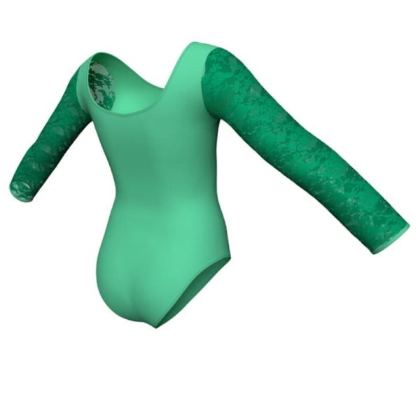 body danza maniche lunghe con inserto in rete o pizzo plp405t1