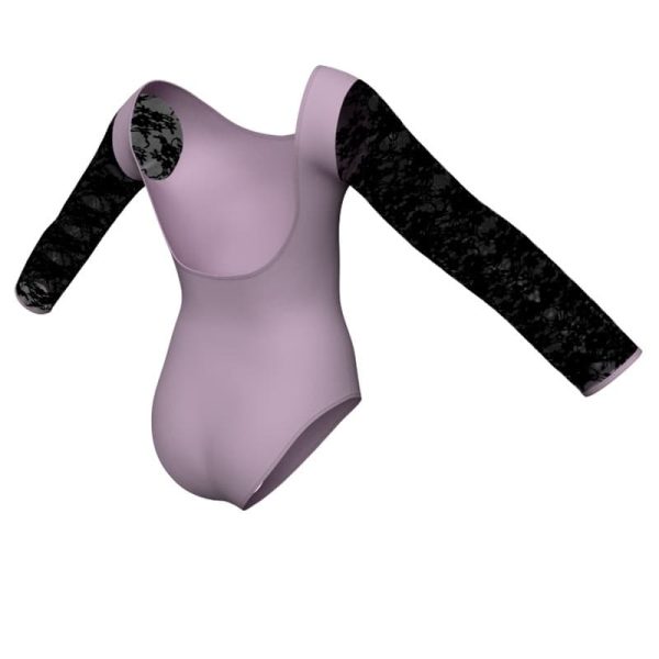 body danza maniche lunghe con inserto in rete o pizzo plp411t1