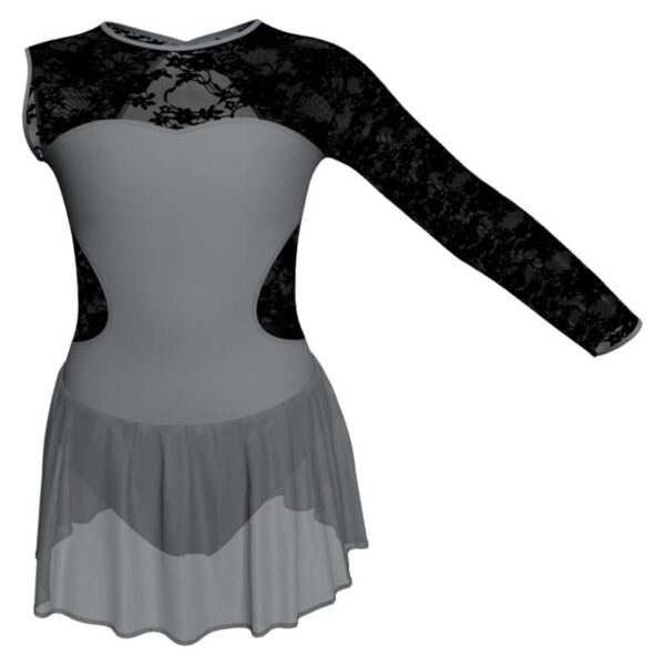 body danza monospalla con inserto in rete o pizzo e gonnellino in chiffon sk1lpc110sst