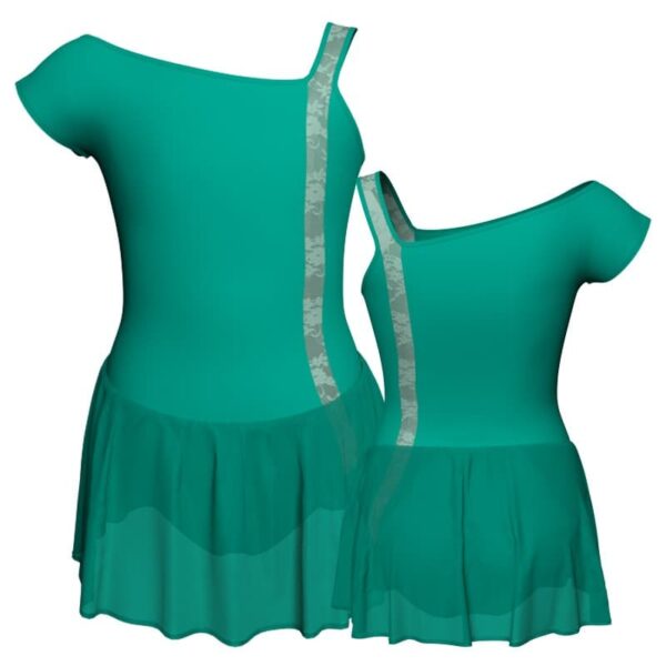 body danza monospalla con inserto in rete o pizzo e gonnellino in chiffon sk1lpc217