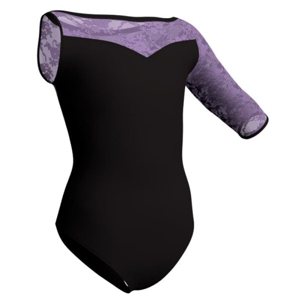 body danza monospalla con inserto in rete o pizzo plp105sst