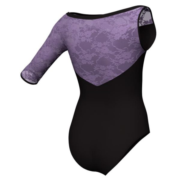 body danza monospalla con inserto in rete o pizzo plp105sst1