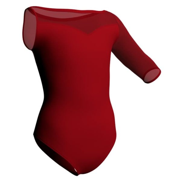 body danza monospalla con inserto in rete o pizzo plp105sst2