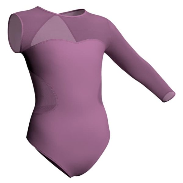 body danza monospalla con inserto in rete o pizzo plp110sst