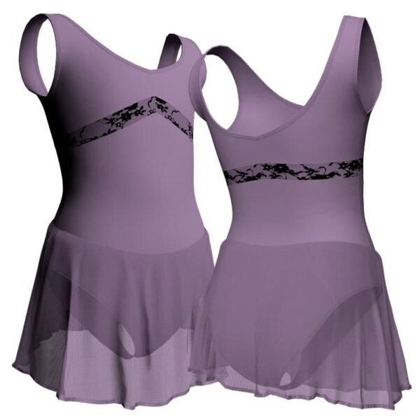 body danza senza maniche con inserto belen pro e gonnellino in chiffon sk1lbc1251