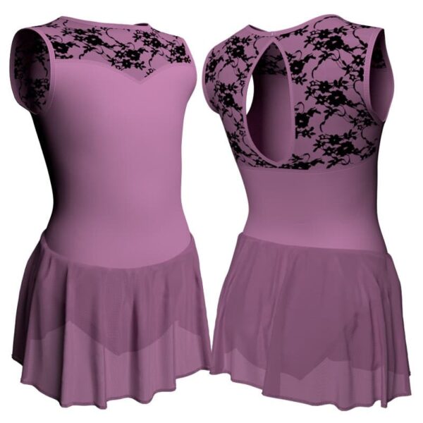 body danza senza maniche con inserto belen pro e gonnellino in chiffon sk1lbc3014