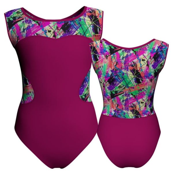 body danza senza maniche con inserto fantasia pfa1001ss