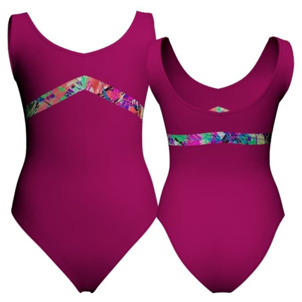 body danza senza maniche con inserto fantasia pfa125