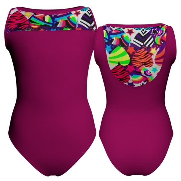 body danza senza maniche con inserto fantasia pfa3012