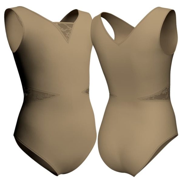 body danza senza maniche con inserto in rete o pizzo plp115sst