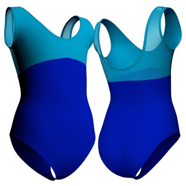 body danza senza maniche con inserto in rete o pizzo plp1242