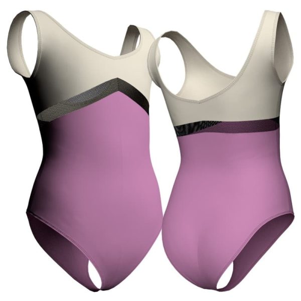 body danza senza maniche con inserto in rete o pizzo plp125