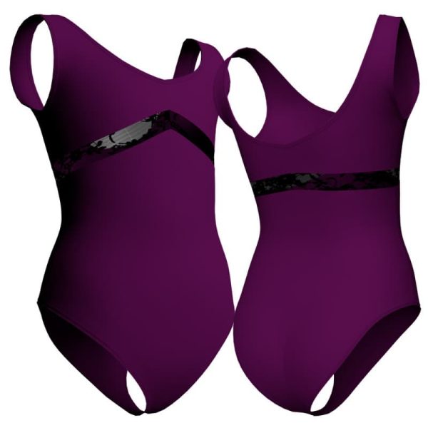 body danza senza maniche con inserto in rete o pizzo plp1251