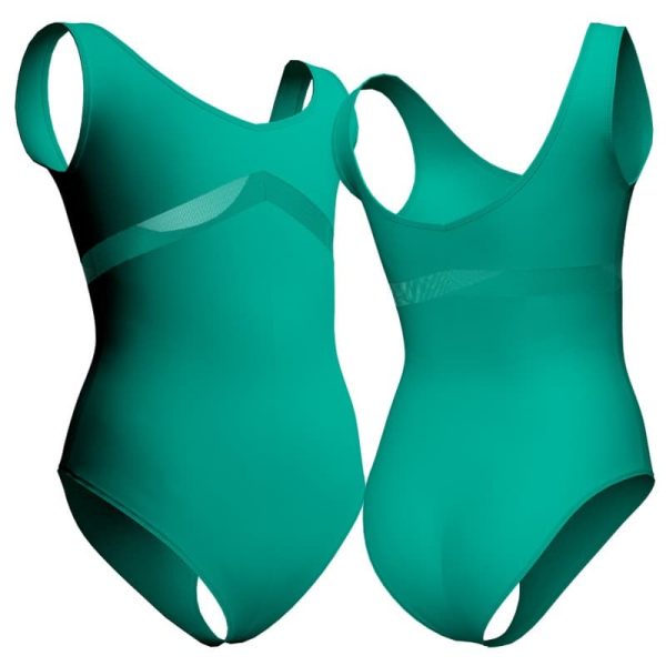 body danza senza maniche con inserto in rete o pizzo plp1252