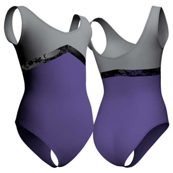 body danza senza maniche con inserto in rete o pizzo plp1253