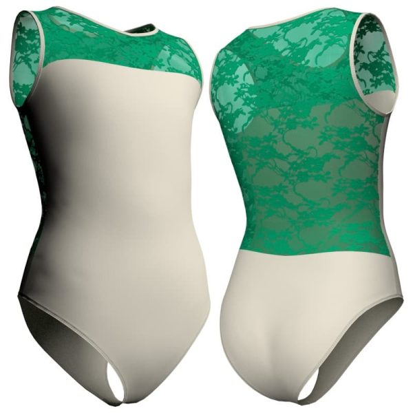 body danza senza maniche con inserto in rete o pizzo plp127