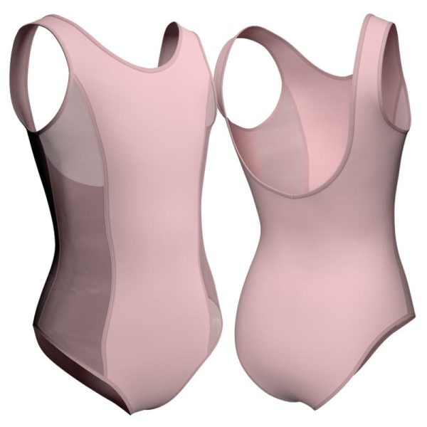 body danza senza maniche con inserto in rete o pizzo plp2032