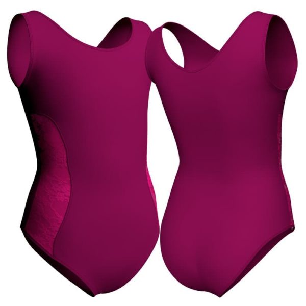 body danza senza maniche con inserto in rete o pizzo plp415