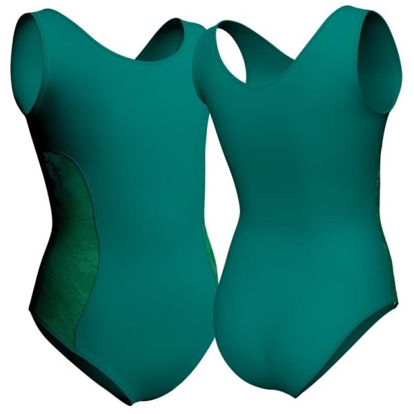 body danza senza maniche con inserto in rete o pizzo plp4151