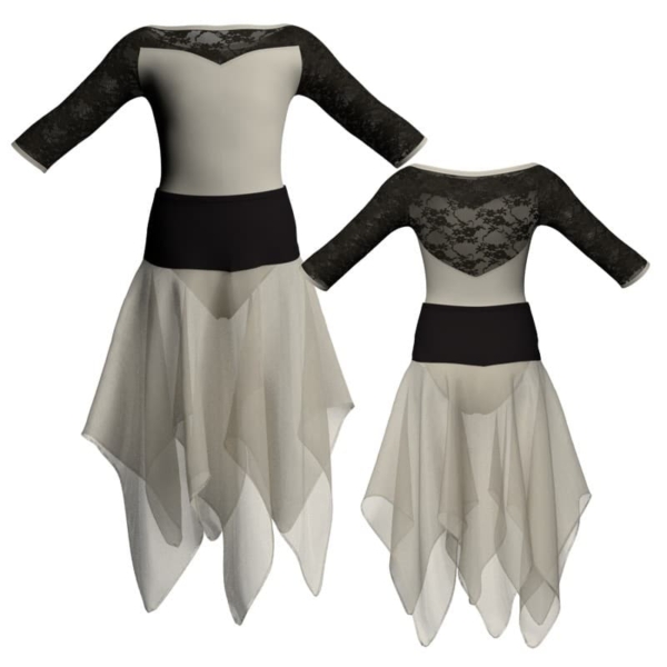 costume balletto bicolore maniche 3 4 con inserto in rete o pizzo vej1051