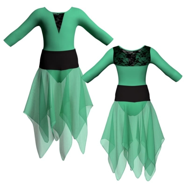 costume balletto bicolore maniche 3 4 con inserto in rete o pizzo vej116