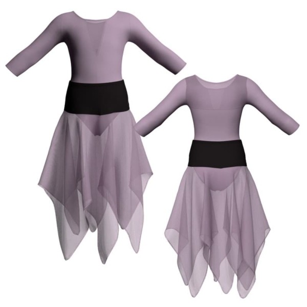 costume balletto bicolore maniche 3 4 con inserto in rete o pizzo vej1161