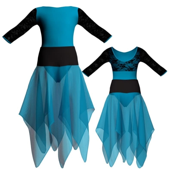 costume balletto bicolore maniche 3 4 con inserto in rete o pizzo vej128