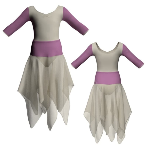 costume balletto bicolore maniche 3 4 con inserto in rete o pizzo vej452t1